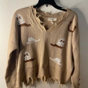 No Comment Tan Distressed Sweater sz M